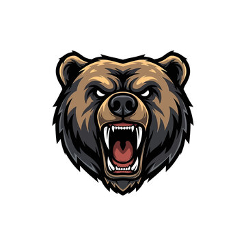 Furious Brown Bear Head Illustration.