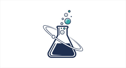 Chemical flask with atomic orbit and bubbles. © Gustavo