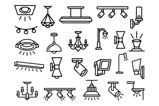 Architectural Lighting Line Icons Vector Collection for Interior Design, Electrical Plans and CAD Drawings