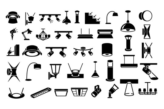 Architectural Lighting Silhouette Large Icons Vector Collection for Interior Design, CAD and Blueprint Plans