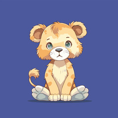 Cute cartoon lion cub sitting upright © Yuan