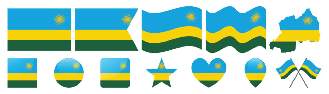 Vector illustration of the flag of Rwanda in various shapes and styles