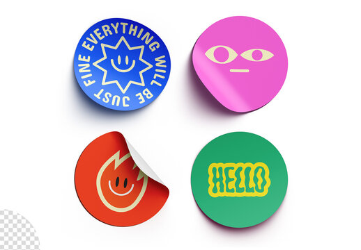 Round Sticker Mockup Set Isolated