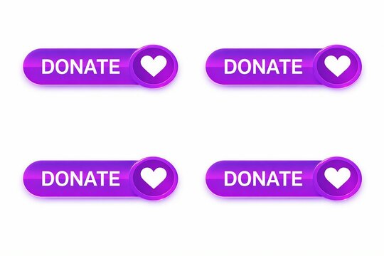 Purple donate button with heart icon set of four variations