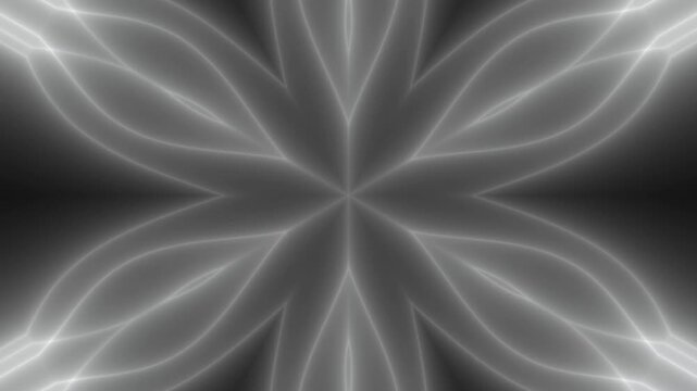 Abstract neon symmetrical kaleidoscope star color changing background. Abstract glowing floral mandala light pattern background. Kaleidoscope fractal flower animation.
