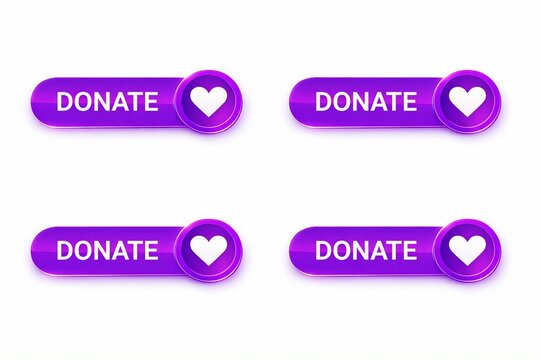 Purple donate button with heart icon for website or app interface