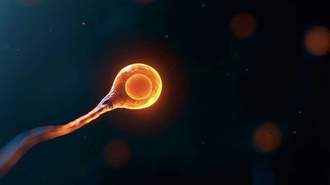 Sperm cell head merging with an egg and creating a new life, representing the process of fertilization and the beginning of human reproduction on a microscopic level