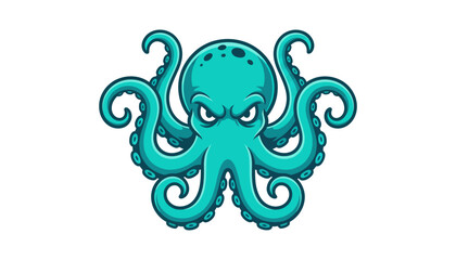 Angry teal octopus mascot character with a stylized teal octopus character © JubayedStock