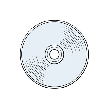 Hand drawn illustration of a silver compact disc with concentric circles and etching