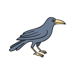 Obraz premium Cartoon crow bird with yellow beak standing on white background isolated illustration