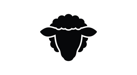 A black silhouette of a sheep s head and woolly mane against a white background silhouette © Mama