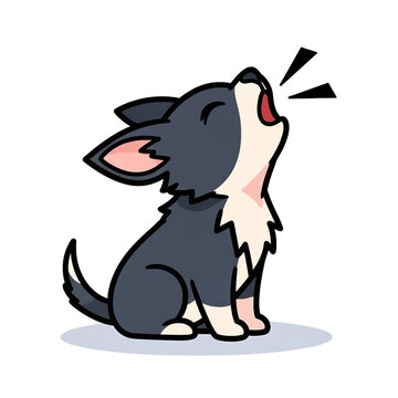 Cartoon dog howling loudly outside.
