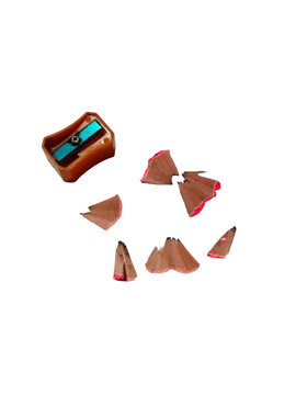 Pencil sharpener with shavings isolated on transparent background