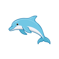 Fototapeta premium Cute blue cartoon dolphin smiling and swimming joyfully in the ocean