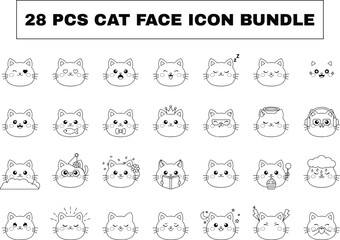 Set of 28 cat face icons in black and white © Anjona