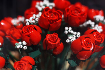 Naklejka premium A bouquet of red roses made of Lego