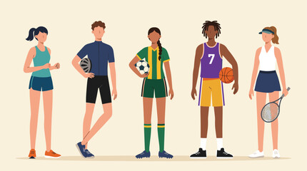 Obraz premium Diverse group of athletes in sportswear showing sports equipment and active lifestyle