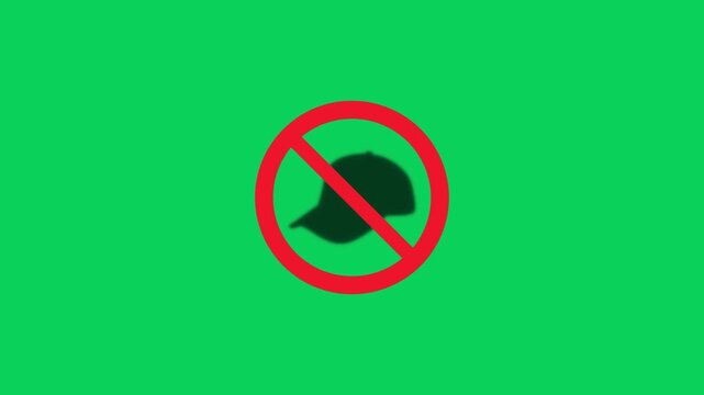 no helmet warning icon animation on green screen, helmet prohibited safety sign video with chroma key, hard hat restriction symbol motion graphic backdrop