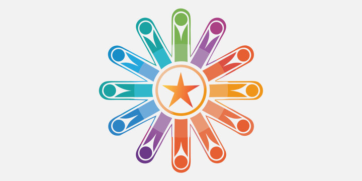 People holding hands in a circle with a star vector illustration