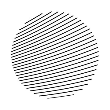 An abstract black and white vector illustration of a circle formed entirely by parallel diagonal lines on a clean white background