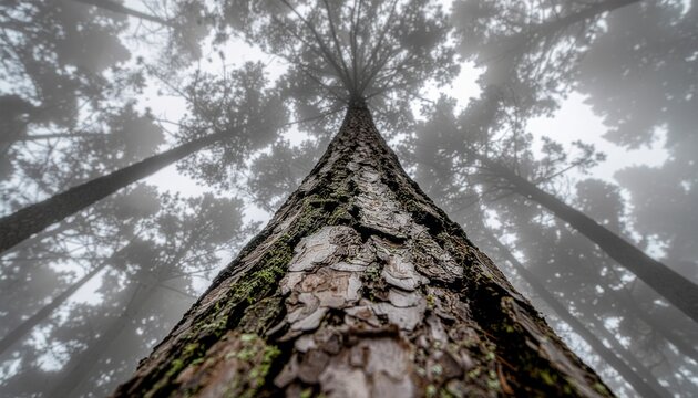 Towering Forest Tree Viewed From Ground Looking Up
