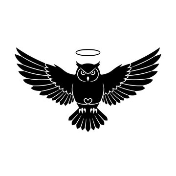 Black Silhouette of an Owl Flying.
