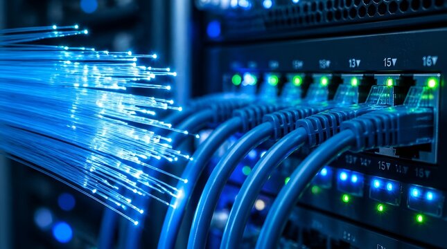 Fiber optic cables connected to high speed data server.
