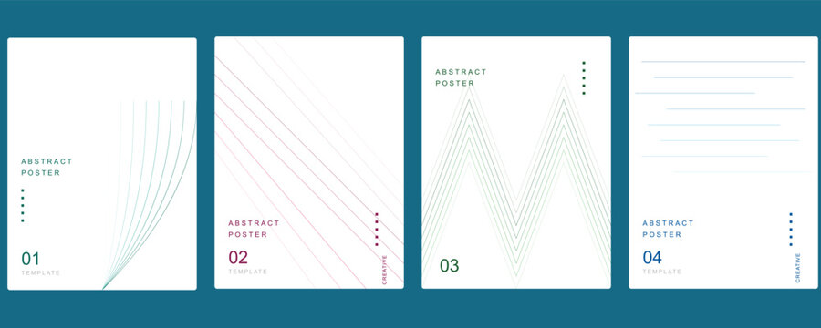 Abstract poster design template set with curve line art and geometric structural compositions now.