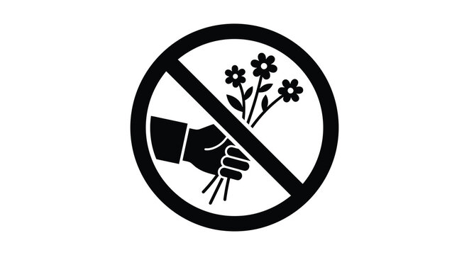 Prohibited flowers graphic with hand and circular restriction black silhouette prohibition
