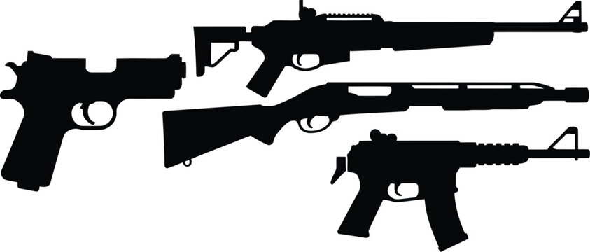 Set of various firearm vector illustration