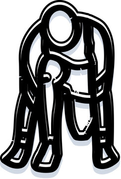 Stylized line art sketch of a skier in dynamic downhill motion, minimalist black and white outline capturing speed, action and winter sports energy on a white background
