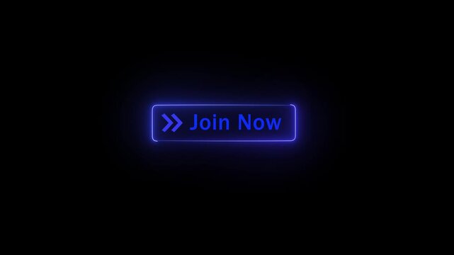 Neon glowing join now button animation on transparent background. An animation of apply now neon border on black background