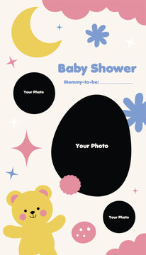 Cute Teddy Bear Baby Shower Photo Mask Portrait 9:16 Stories Template