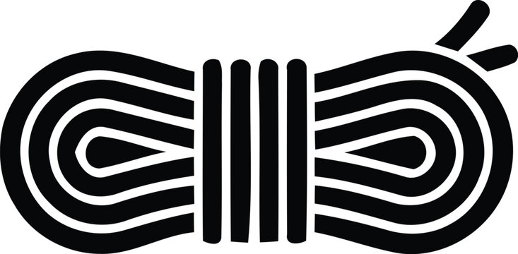 Black silhouette icon of coiled rope for camping and utility use with survival climbing equipment security