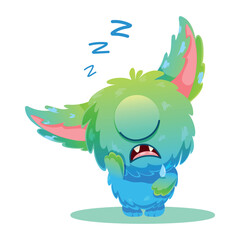 Fototapeta premium Cute sleeping green and blue cyclops monster Character Emotion Pack, Funny Cartoon Mascot