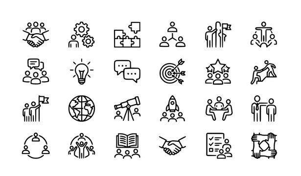 Minimal teamwork line icon set vector illustration