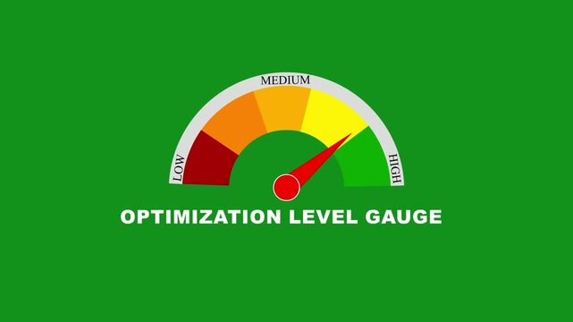 Optimization Level Gauge Meter level meter moving from high level to normal level, Speedometer icon on Transparent Background.Performance rating and quality control improvement.