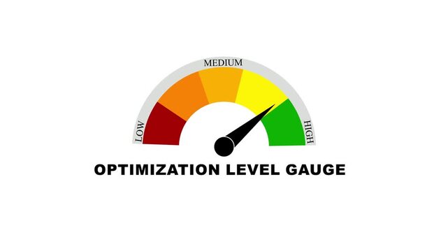 Optimization Level Gauge Meter level meter moving from high level to normal level, Speedometer icon on Transparent Background.Performance rating and quality control improvement.