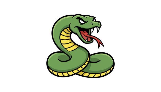 Fierce green snake with open mouth and fangs dangerous wildlife predator