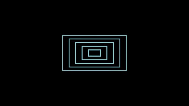 Modern Play Button Interface Animation Featuring Central Media Control Icon Surrounded by Nested Rectangular Frames on Black Background, Futuristic Video Player UI Design, Digital Streaming Concept fo