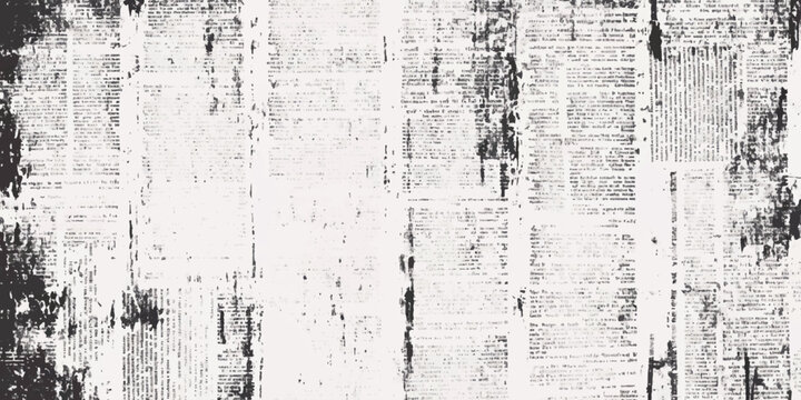 Vintage grunge newspaper texture background with distressed unreadable text and scratched abstract overlay vector illustration.