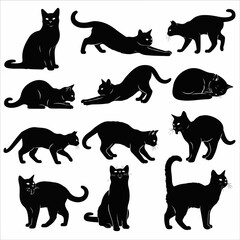 Black cat silhouettes isolated on white background © Sketch