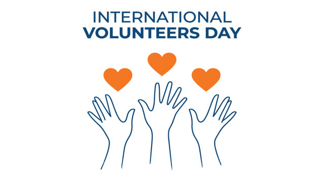 Hands reaching upwards with orange hearts symbolize the spirit of collective service on International Volunteers Day.