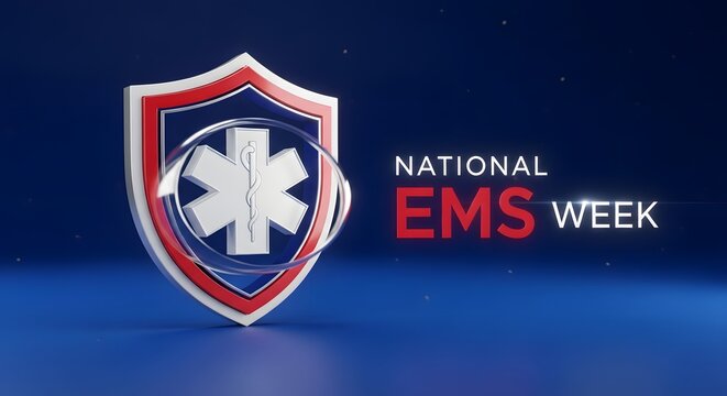 Medical shield emblem with star of life on blue background