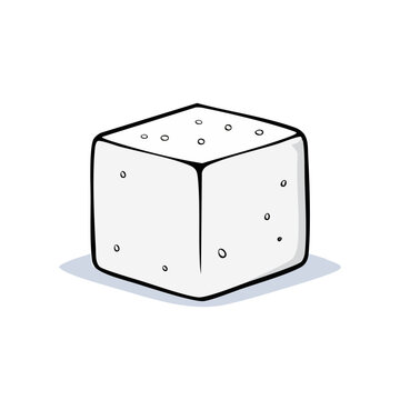 Hand drawn illustration of a sugar cube with small dots and a shadow