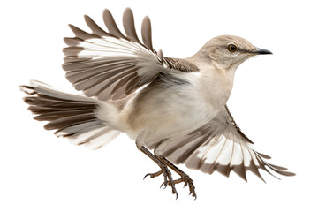 Fototapeta premium Majestic Mockingbird in Mid-Flight Capture isolated on transparent background PNG element