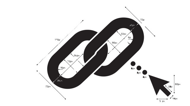 Chain links connected together represent a digital hyperlink concept with a computer cursor pointing towards the graphical elements.