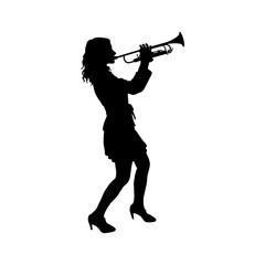 Silhouette of a woman playing trumpet isolated on transparent background © MstMita