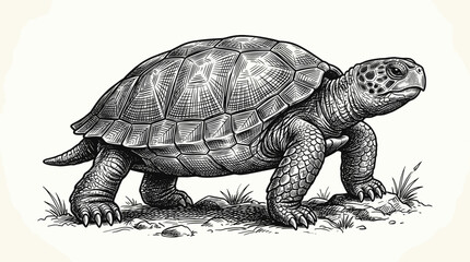 Fototapeta premium Hand Drawn Turtle Ink Sketch in Vintage Wildlife Engraved Style