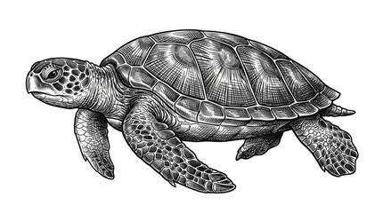 Obraz premium Hand Drawn Turtle Ink Sketch in Vintage Wildlife Engraved Style